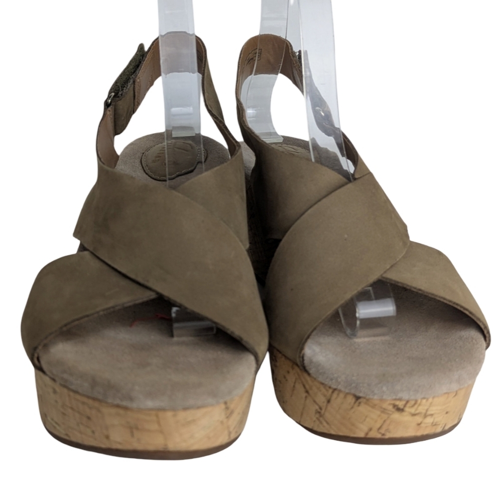Clarks Women's Wedge Sandals 8 Tan Leather - Picture 5 of 14